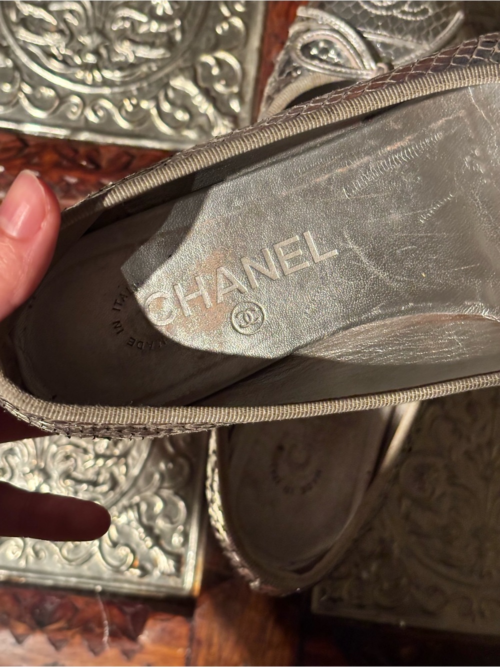 Chanel Silver Python Ballet Flats - Size 37 - Picture 2 of 14